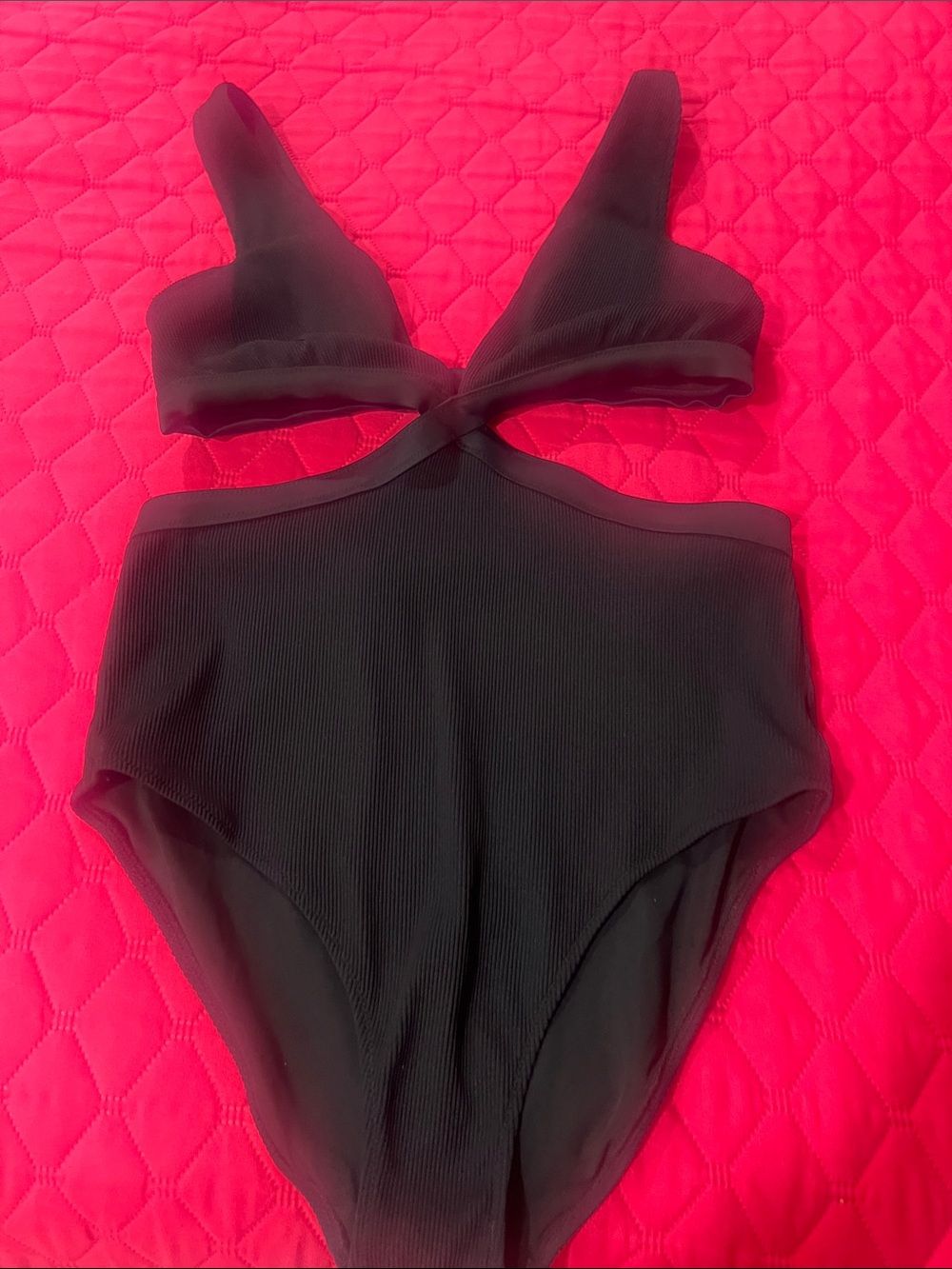 aerie Black Ribbed Cutout One-Piece Swimsuit